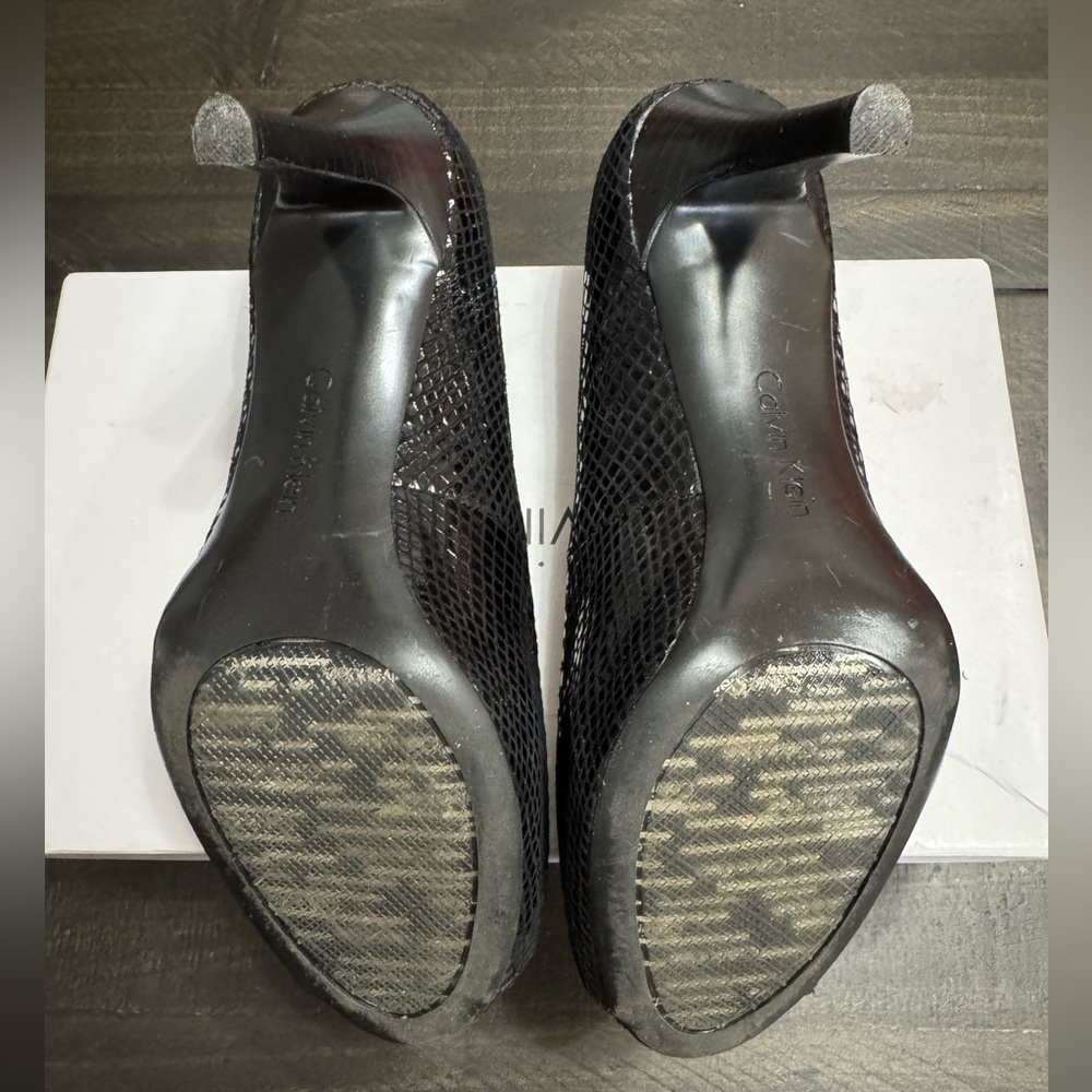 Calvin Klein Black Textured Peep-Toe Heels - Picture 4 of 8